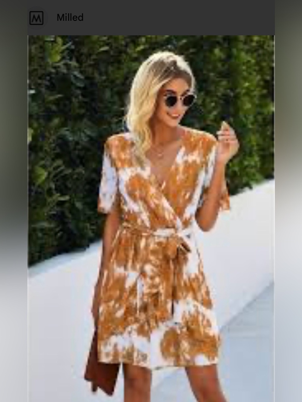 Tie-Dye Wrap Dress in White and Mustard